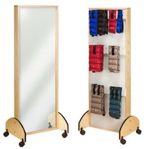 Mobile Mirror & Pegboard Rack, 72"H x 26.5"W x 21"D