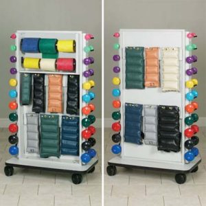 Mobile Rack, Holds 64 Cuffs, 22 Dumbbells, 6 Rolls of Bands